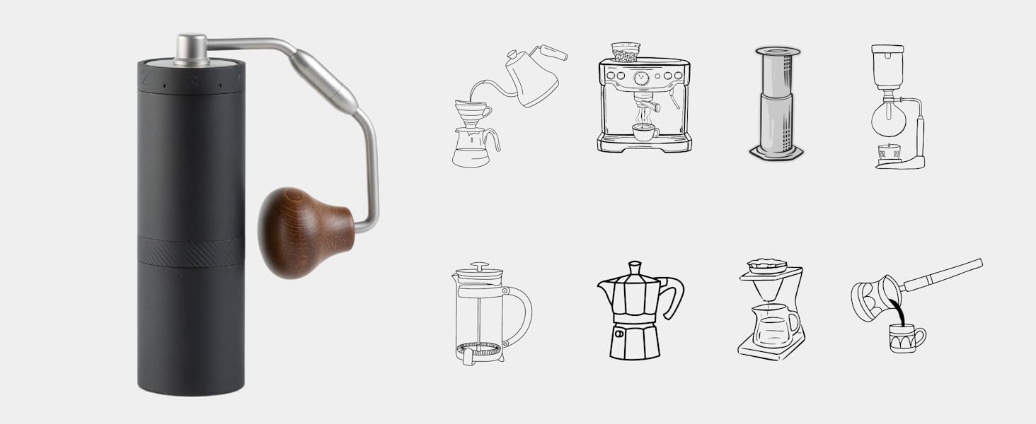 Кавомолка ручна 1Zpresso X-Ultra чорна, конічні жорна, металевий корпус, точне налаштування помелу