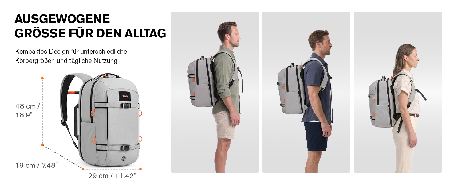 Рюкзак для ноутбука Tolaccea 30L, 15.6 дюймів, діловий дорожній рюкзак для ручної поклажі, світло-сірий