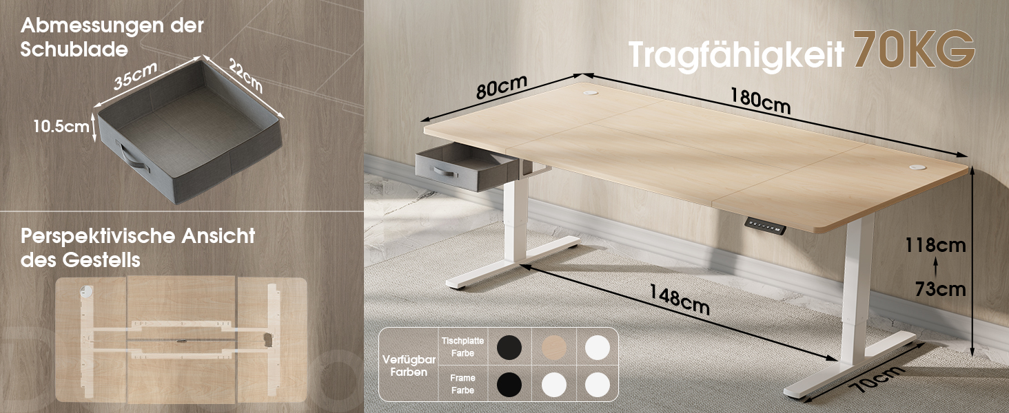 Регульований стіл Devoko: електричний, 140x80 см, з ящиками, USB-порт, органайзер для кабелів, стоячий стіл з пам'яттю, білий