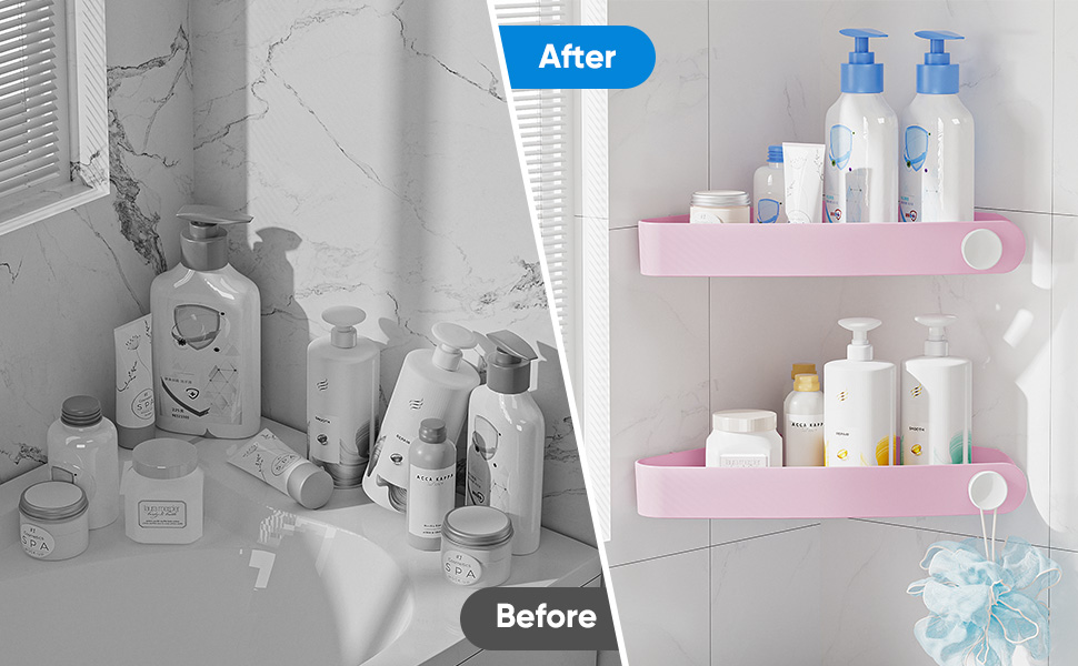 Пластикова поличка для душу Sotfamily без свердління (для кута 90°), 4 шт, рожева