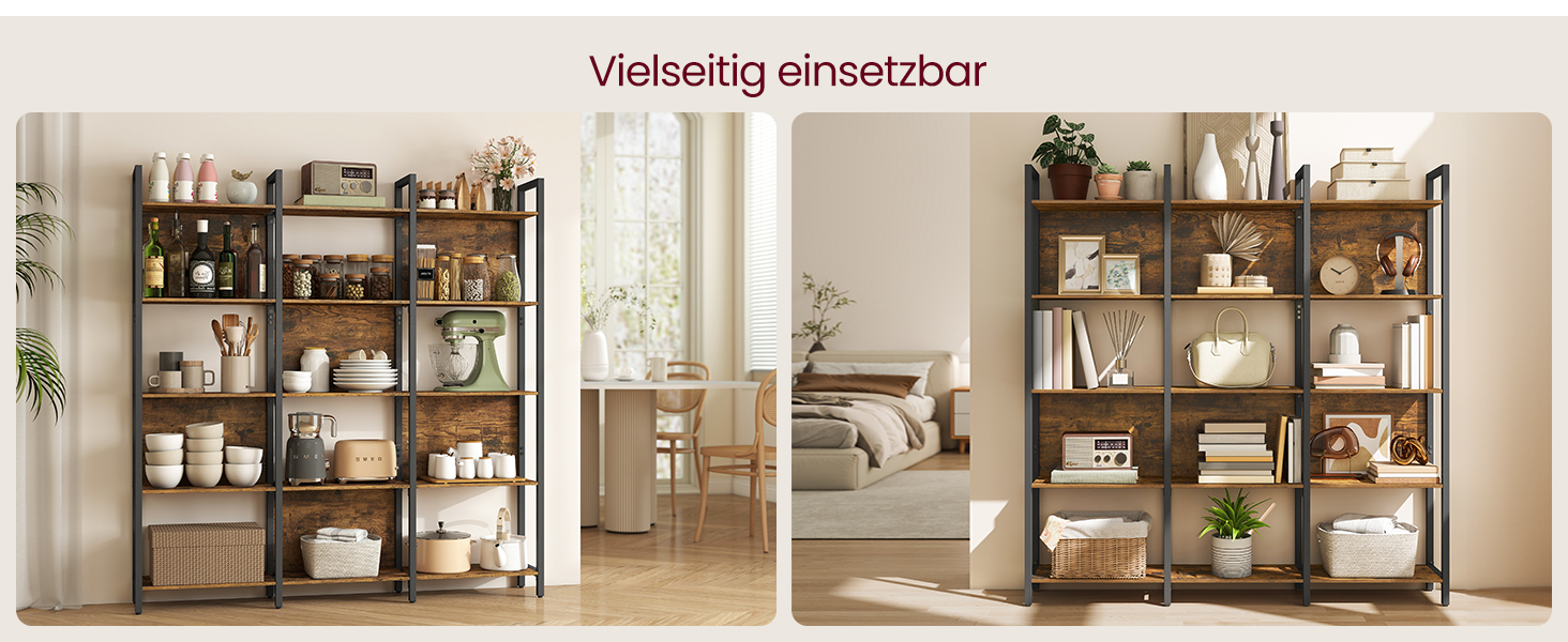 Стелаж VASAGLE з 5 полицями: для кухні, офісу, вітальні. Сталевий каркас, індустріальний дизайн, розмір 24x128x154,1 см, колір vintagebraun-tintenschwarz