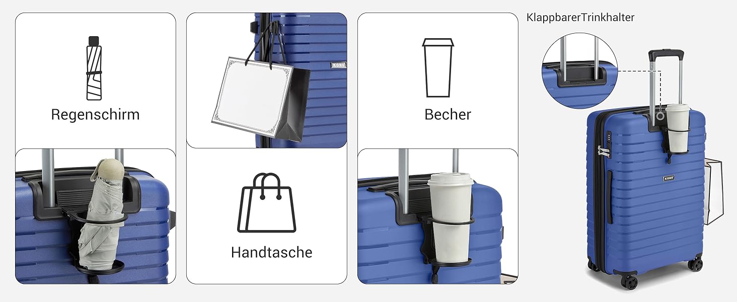 Чохол KONO середнього розміру з жорсткою обшивкою, валіза з 4 колесами, розширювана, легка, з тримачем для напоїв та TSA замком (зелений, L)