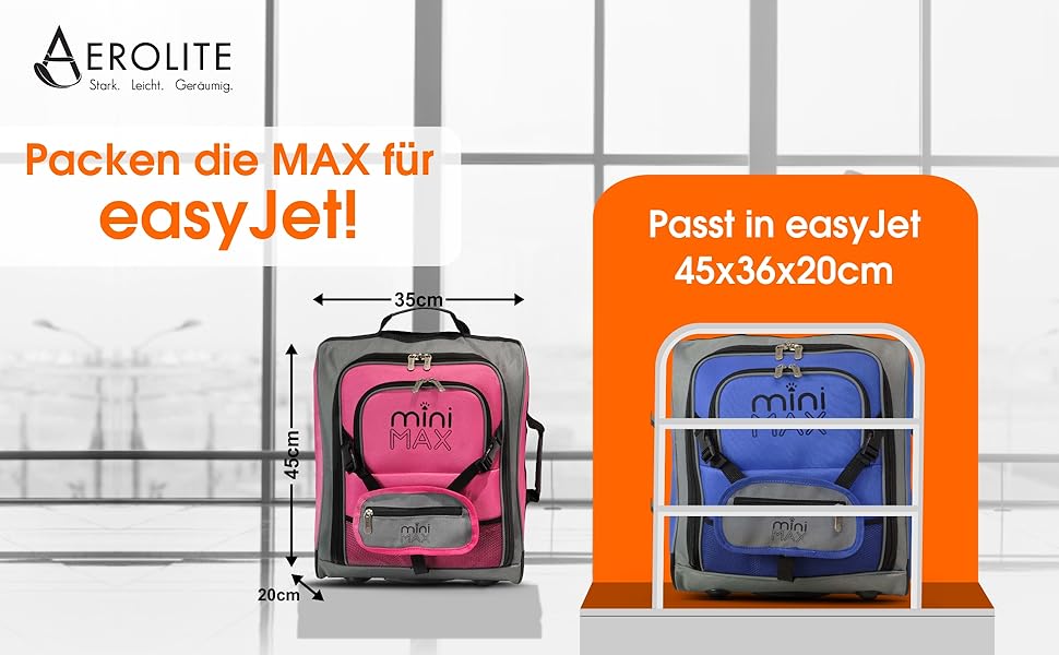 Дитячий багаж Aerolite MiniMax 45x36x20 Рюкзак-візок Easyjet 30L для ручної поклажі 2024 (чорний)