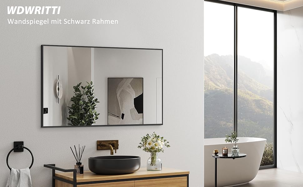 Дзеркало настінне Spiegel 40x160 см, повноекранне з рамою, підлогове для спальні, вітальні або ванної кімнати, прямокутне, алюмінієва рама (чорний)