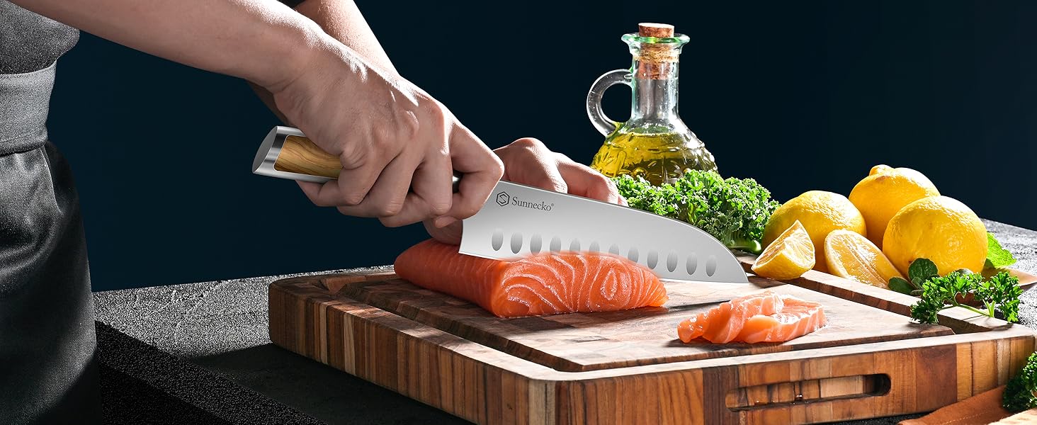 Набір ножів Sunnecko 6 шт. з підставкою – кухонний набір ножів для кухні, з ергономічними ручками та гострими лезами, з підставкою з нержавіючої сталі та акацієвого дерева