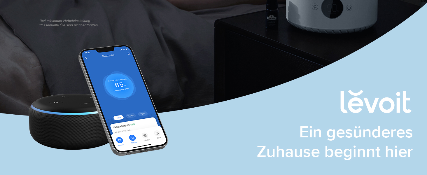 Зволожувач повітря Levoit Smart для спальні та дитячої кімнати, 3 л, кремовий. З сенсором вологості, тихий (20 дБ), з обертовою насадкою 360° для рослин.