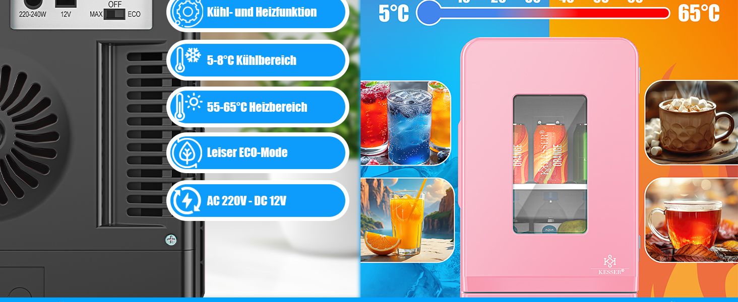 Міні холодильник/термобокс KESSER® 2в1, 15л, з функцією охолодження та підігріву, портативний, AC/DC 220-240V/12V, для авто, офісу, дому, кемпінгу, червоний