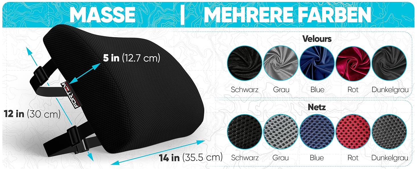 Подушка під поперек FORTEM для авто та офісного крісла, ортопедична підтримка спини з ефектом пам'яті (Memory Foam), дихаюча сітчаста оббивка, чорна