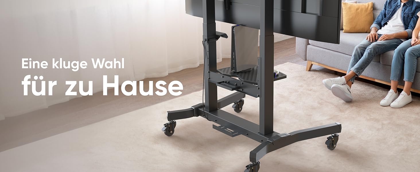 ONKRON Телевізійна тумба на колесах для телевізорів 50-100 дюймів, електрична, з підйомом, max 130 кг, VESA 1000x600, чорна TS1991E-B