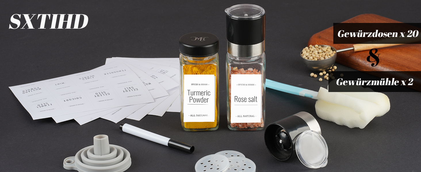 Набір скляних банок для спецій з дерев'яними кришками з акації, 24 шт. по 120 мл (кутові)