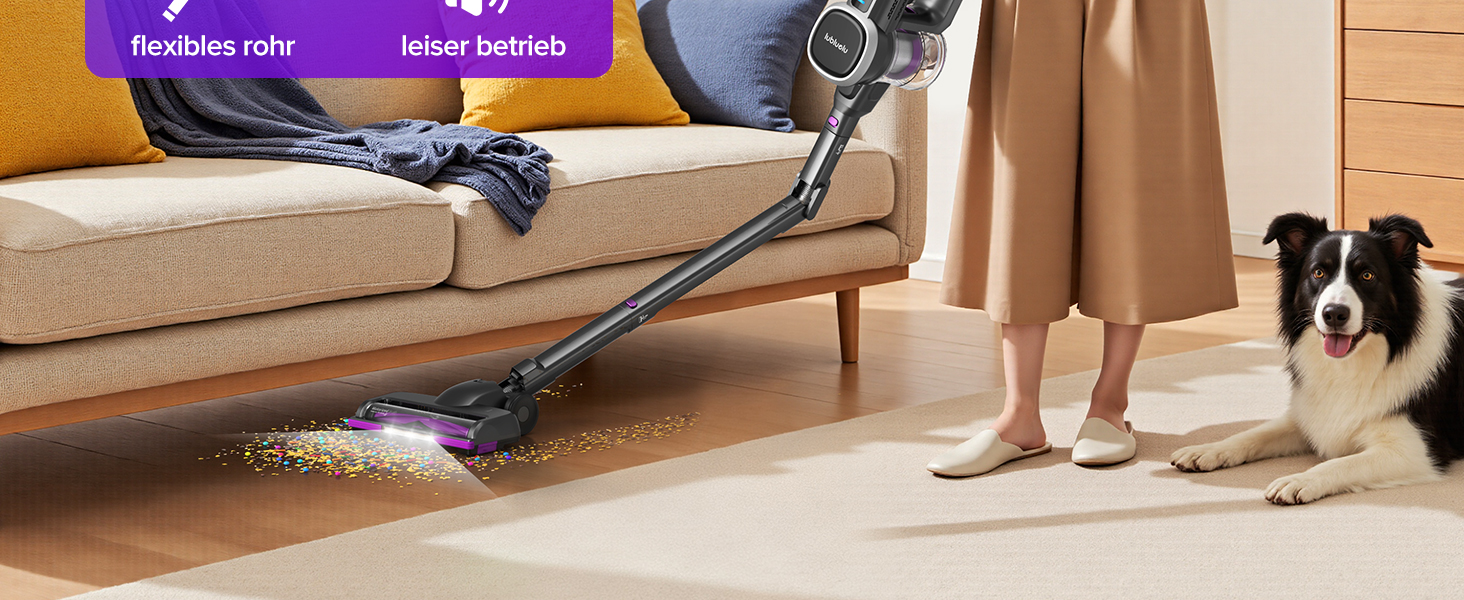 Акумуляторний пилосос Lubluelu бездротовий 25000 Па, вертикальний та ручний, для шерсті тварин, килимів та підлоги (сіро-фіолетовий)