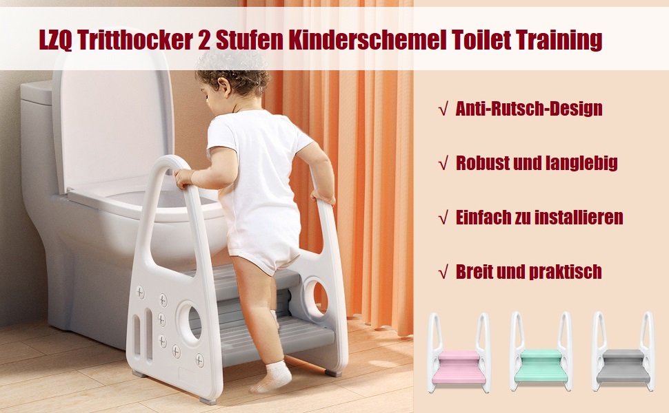 Тритх-стілець для дітей LZQ Kinder Tritthocker: 2 сходинки, піраміда, антиковзкий, пластик, рожевий (2-5 років)