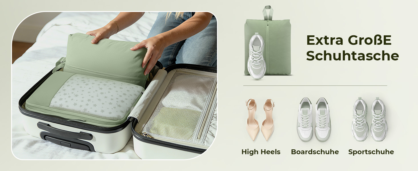 Набір компресійних органайзерів для одягу в подорожі 8 предметів, дорожні сумки-пакувальники для валізи та рюкзака, Matcha Green