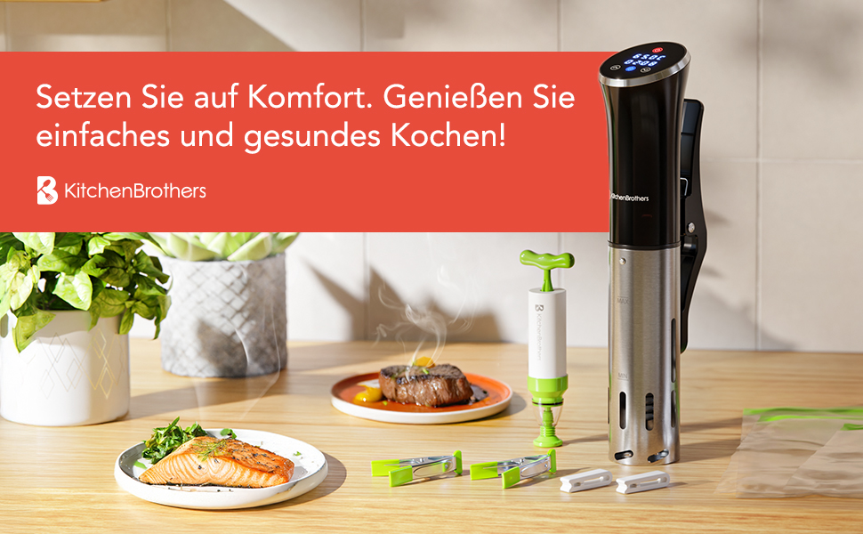 Су-від прилад KitchenBrothers - Су-від стік - Су-від набір - для приготування їжі за технологією су-від - 1200W, чорний, з аксесуарами
