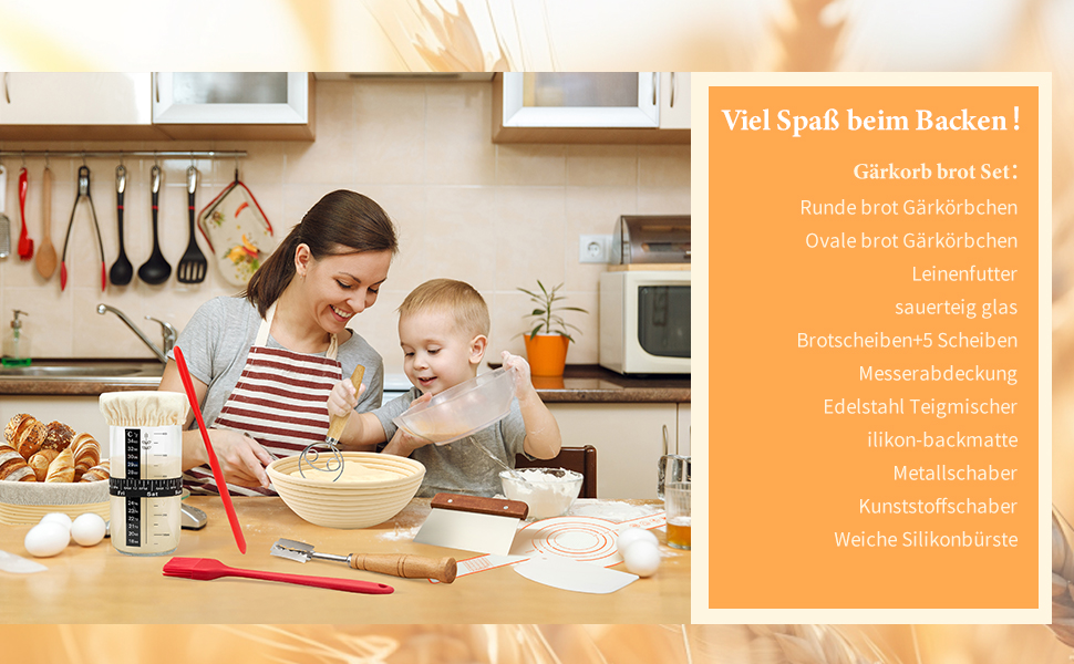 Набір для приготування закваски та випікання хліба 10 предметів: 2 кошики для бродіння (23см круглі, 25см овальні), 730мл банку для закваски, повний набір аксесуарів для випікання закваски для початківців