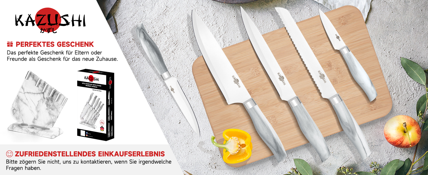 Набір кухонних ножів Messerblock Set: професійний набір з 6 предметів з нержавіючої сталі та дерев'яним блоком, з точильним каменем