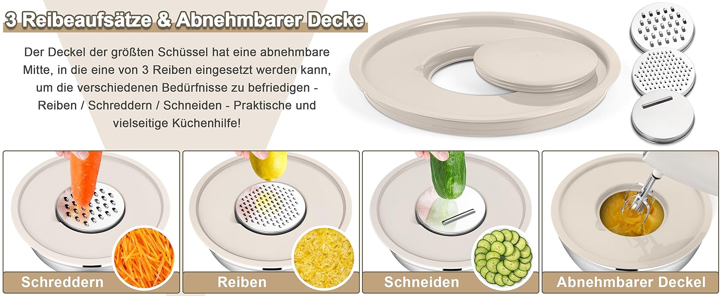 Набір мисок HaWare 6 шт. з нержавіючої сталі з кришками та набором терок, 4.6л/2.8л/2.5л/1.6л/1.2л/0.7л, з силіконовим дном, для миття в посудомийній машині