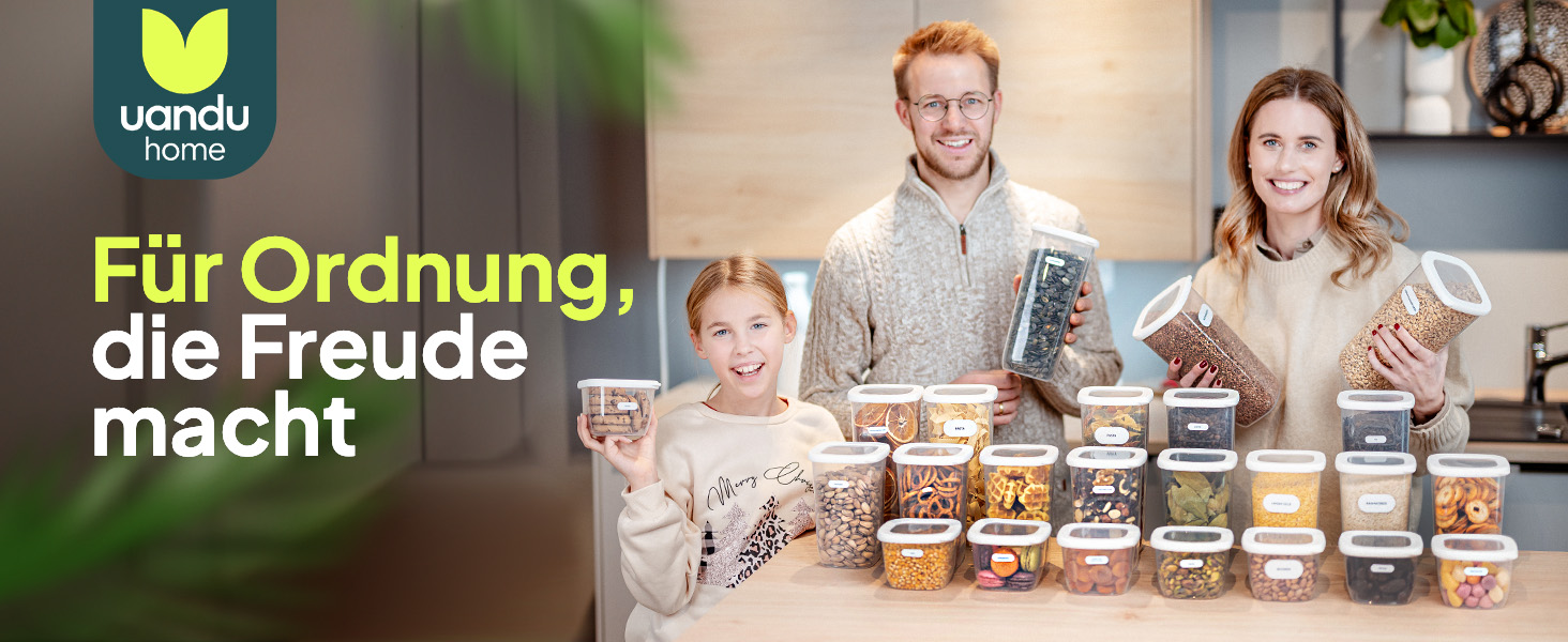 Набір контейнерів для зберігання Uandu 24 шт. з кришкою, герметичні | Контейнери для кухні, організація | Без BPA | Організатор для кухні | Для сухих продуктів, сірий мікс