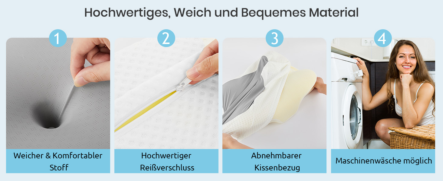 Подушка для шиї Donama з піною з пам'яті, подушка для сну на бік, спину та живіт (світло-сіра, 62 x 37 x 12 см)