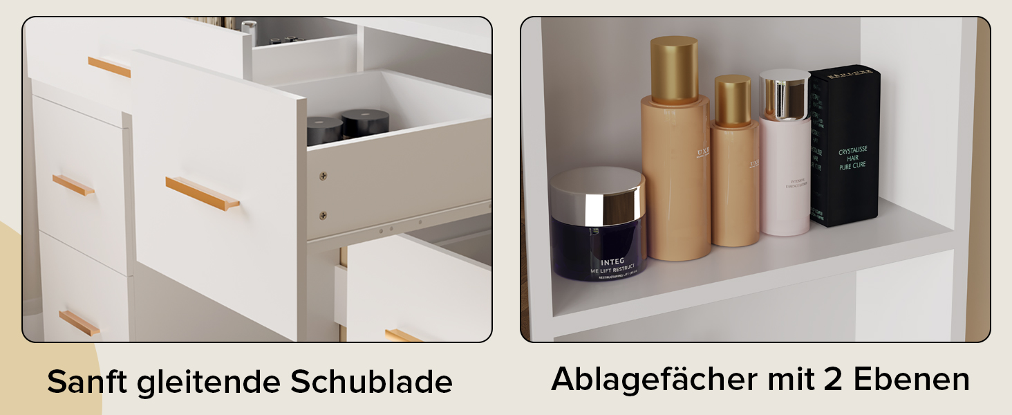 Дзеркальний туалетний столик Belife з підсвічуванням та 7 висувними ящиками, розеткою та 3 кольорами світла для спальні V5