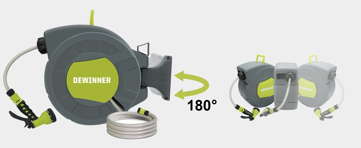 DEWINNER: барабан для садового шлангу 20 + 2 м, автоматичний, з ручною лійкою, поворотний 180°, 7 функцій, для великих садів