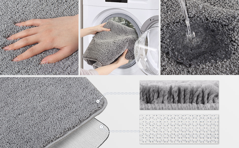 Набір килимків для ванної кімнати VOUNOT 2 шт. (60x90 см) – антиковзаючі, з мікрофібри, швидковисихаючі, сірого кольору