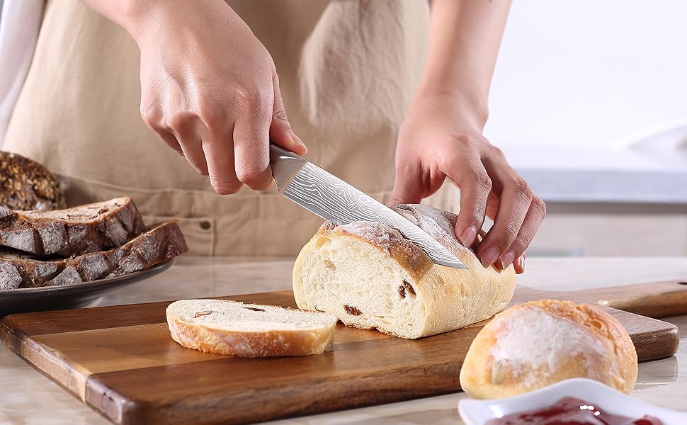 Набір професійних кухонних ножів YOTSUBA з дерев'яним блоком та точилкою, кухонні ножі з нержавіючої сталі, набір кухонних ножів для кухні (універсальний ніж 13 см)