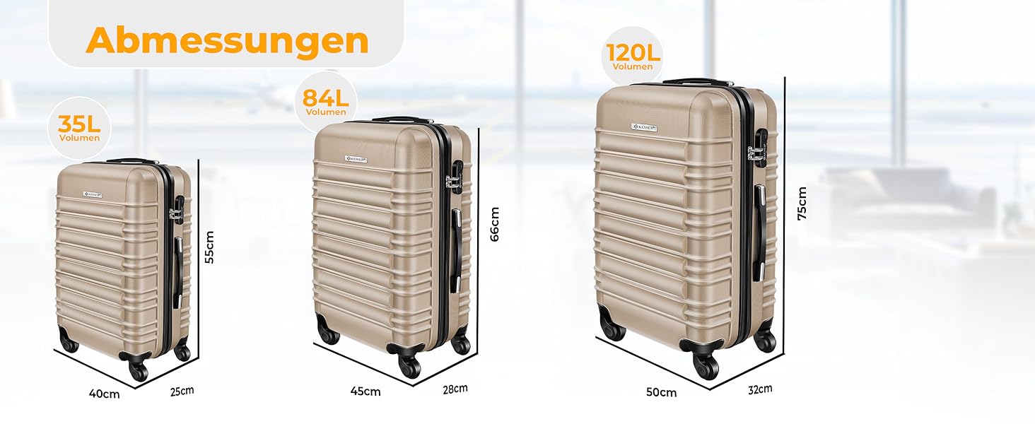 Валіза KESSER® з жорстким корпусом, вагова шалька та багажний жетон | Роликова валіза з кодовим замком, телескопічна ручка (шампань, 75 см – 120 л)