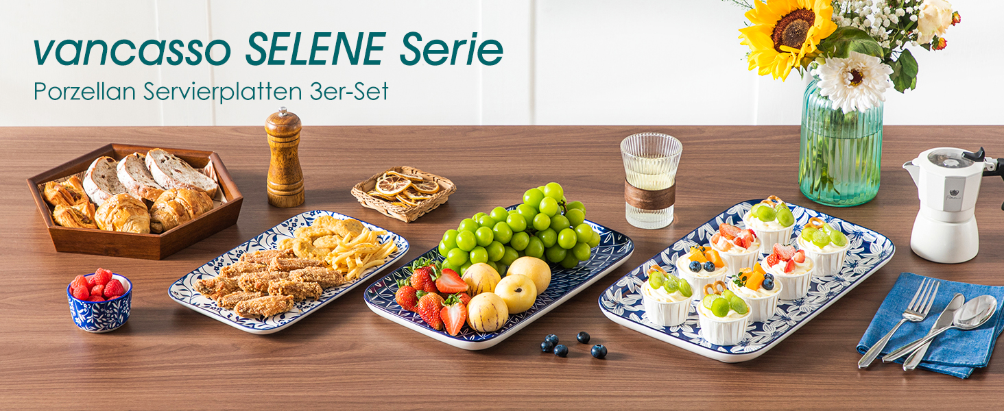 Набір тарілок Vancasso Selene, прямокутні білі порцелянові тарілки для закусок, суші, десертів, 22x13 см (3 шт)