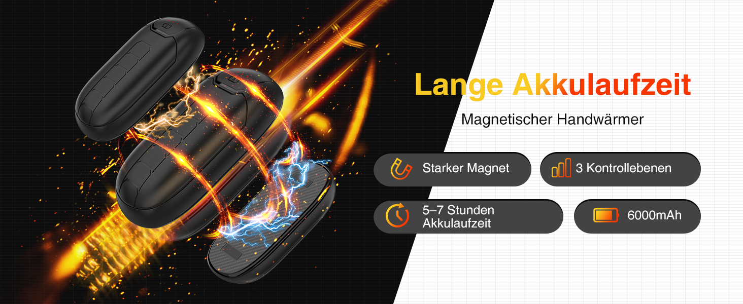 Електричний грієчка для рук, перезаряджається, з магнітом, 7 годин тепла, 3 режими, до 56°C, USB-C, для Рейно, гольф, спорт на відкритому повітрі, чорний N1