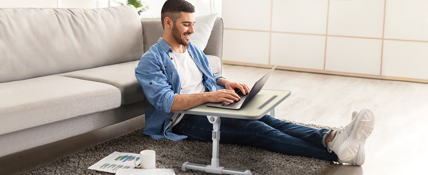 Столик для ноутбука в ліжко, регульований, з ящиком, 60x34 см, бежевий