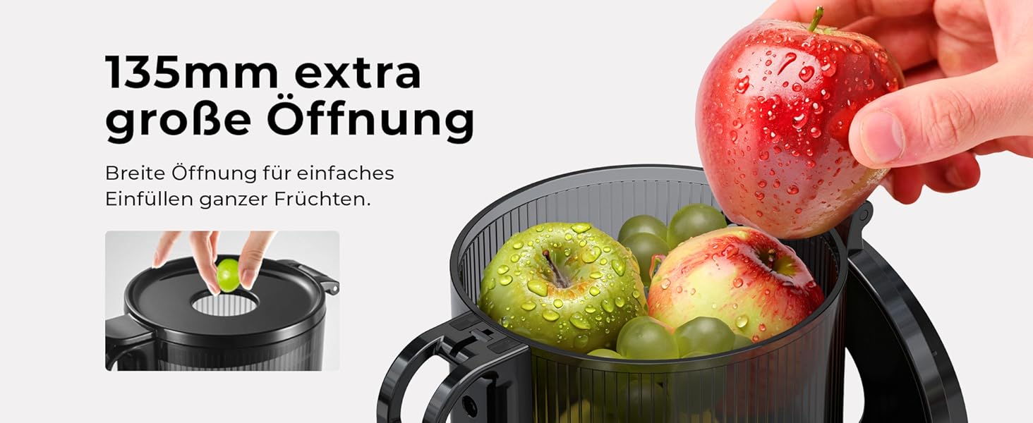 Шовковий відцентровий соковичавник Balter ES-01P: велика завантажувальна горловина 135 мм, 300 Вт, для овочів та фруктів, BPA Free, тихий