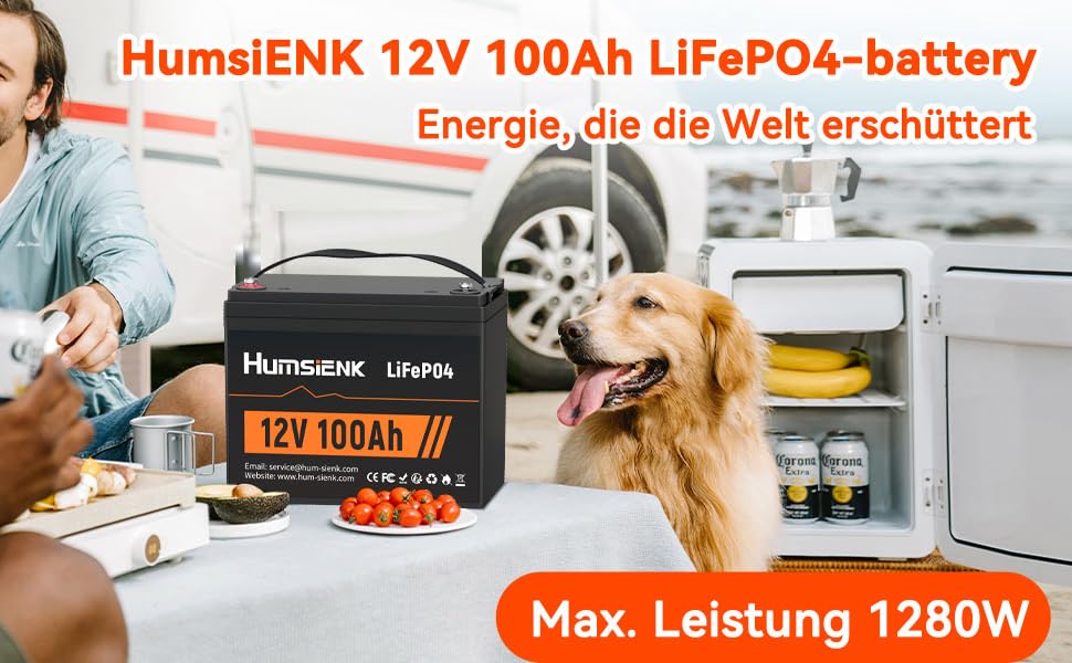 Акумулятор LiFePO4 HumsiENK 12V 100Ah, вбудований BMS на 100А для будинків на колесах, човнів, тролінгових двигунів