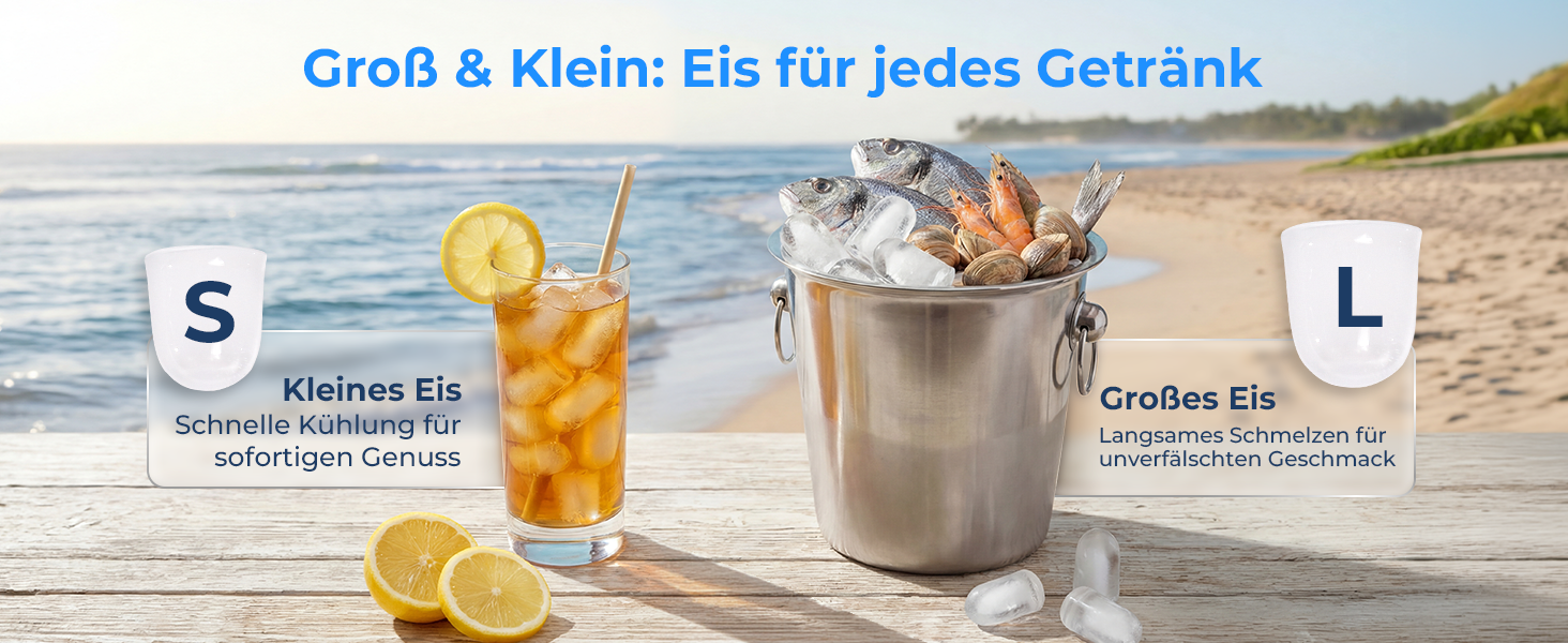 Льодогенератор Klarstein Ice Maker – Швидке виробництво льоду (12 кг/24 год), 2 розміри кубиків, самоочищення, для дому, кухні, офісу, бару – Чорний