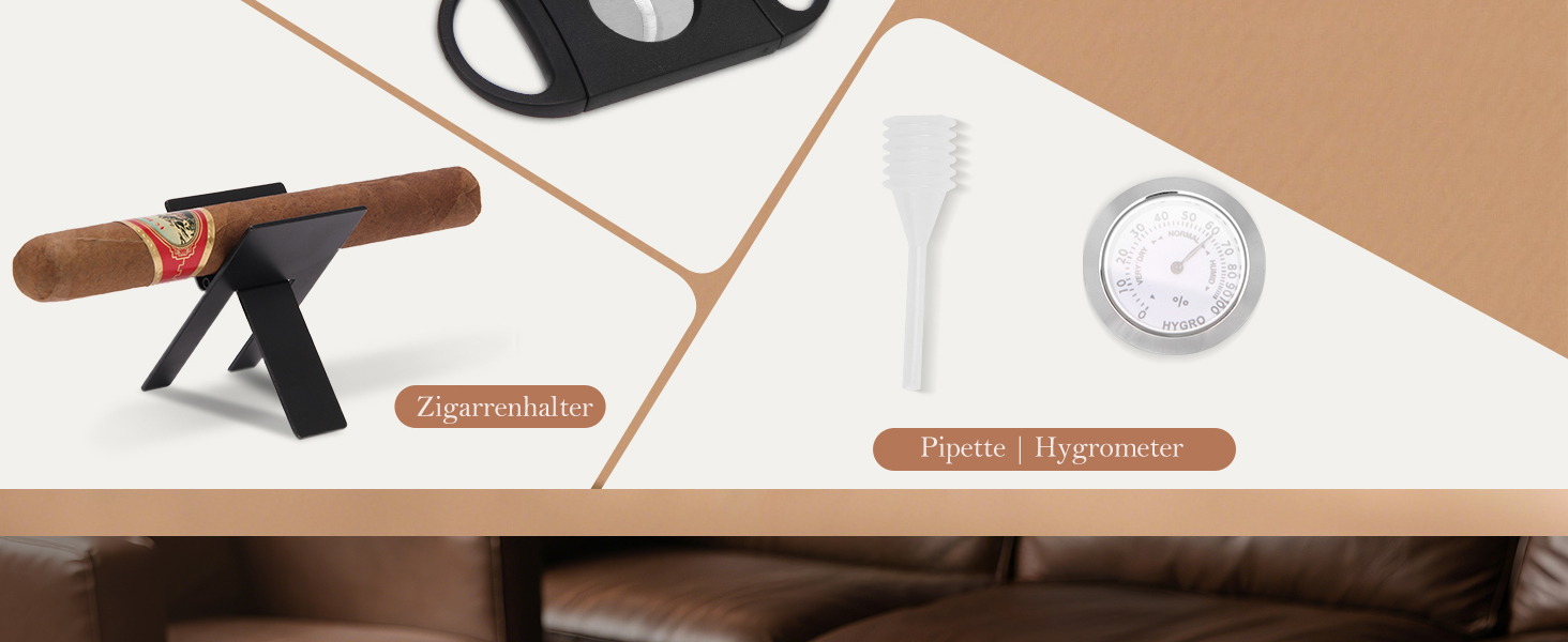 Портативний вологозберегаючий футляр для сигар на 5 сигар (50RG) з ножем, підставкою, гігрометром та зволожувачем, подарунковий набір для поціновувачів сигар (Чорний)