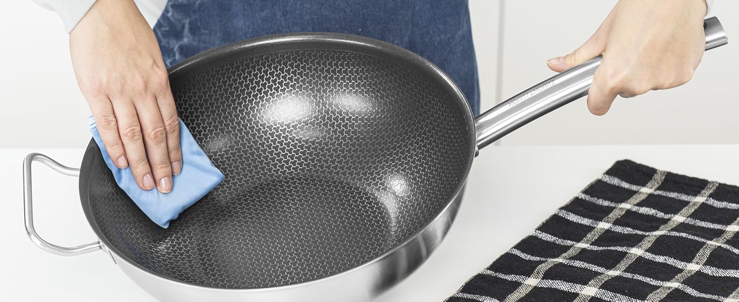 Вафельниця Moritz & Moritz з нержавіючої сталі 30 см з керамічним покриттям нового покоління - підходить для всіх типів плит - антипригарний вок з комірчастою структурою для смаження, тушкування та варіння без кришки