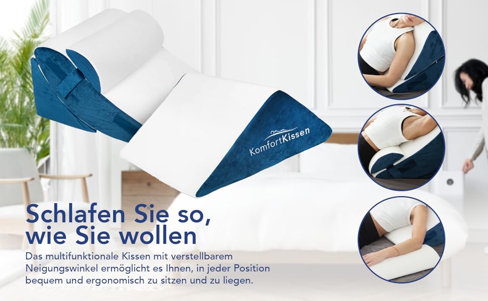 Набір подушок Keilkissen 4 шт. | Ергономічний набір подушок 12 в 1 з знімним та пральним чохлом для сну та читання