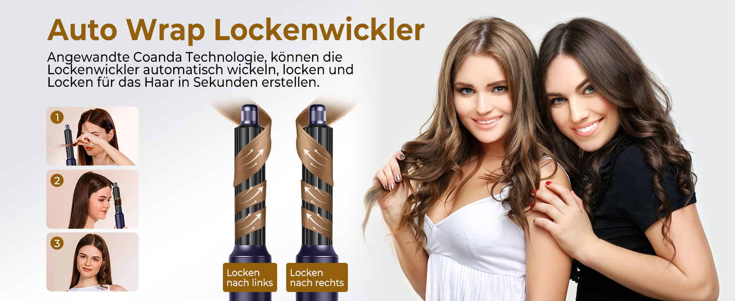 UKLISS 5-в-1 Airstyler Фен-щітка для укладки волосся з насадкою для локонів, 60000 об/хв, блакитний