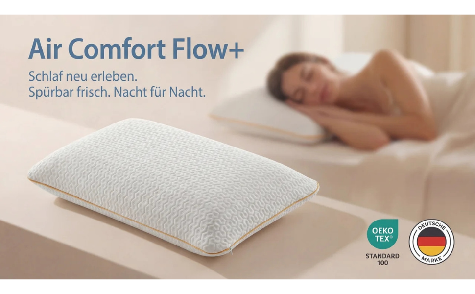 Ортопедична подушка для шиї Air Comfort Flow+ з дихаючим чохлом, піна з пам'яті, 60x40x15 см