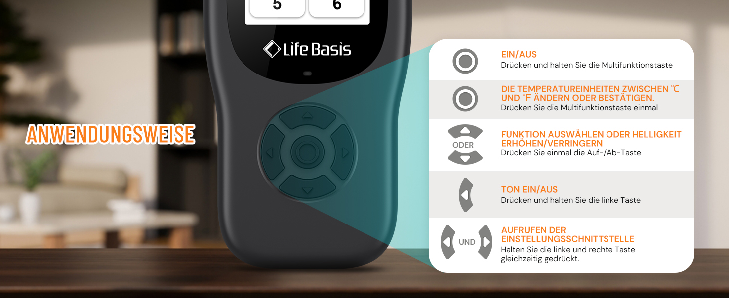 Монітор якості повітря LifeBasis 11-в-1: цифровий вимірювач параметрів повітря в приміщенні, чорний