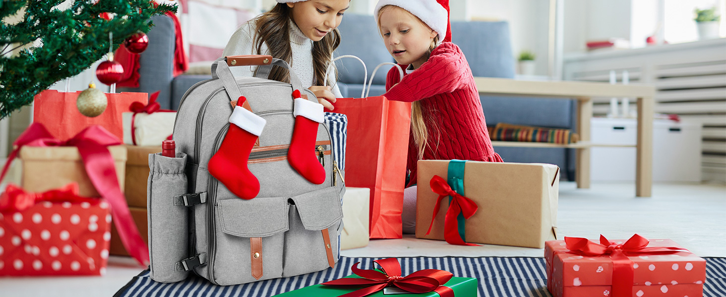 Набір для пікніка на 4 особи з термосумкою, флісовою ковдрою, столовим приладдям, для кемпінгу, пляжу, подорожей, походів (Світло-сірий)