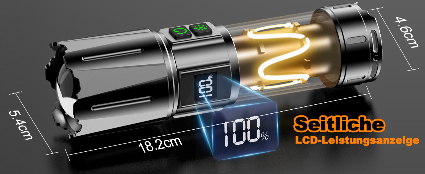 Потужний тактичний ліхтар Relybo LED, 1 000 000 Люмен, акумуляторний, з USB-зарядкою та плавним регулюванням яскравості, для кемпінгу та екстрених ситуацій (Чорний глянець)