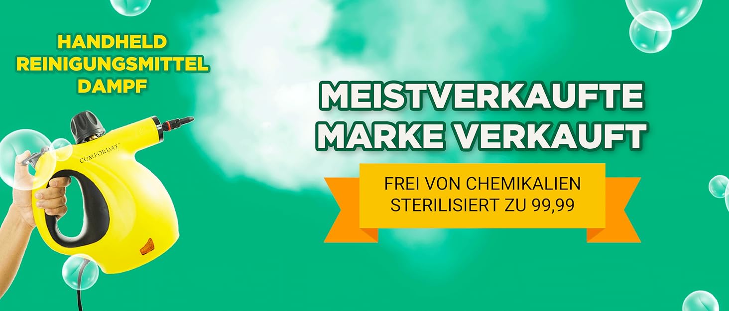 Пароочисник Comforday ручний для дому: видаляє жир, плями з меблів, кухні та авто. Зі 9 насадками.