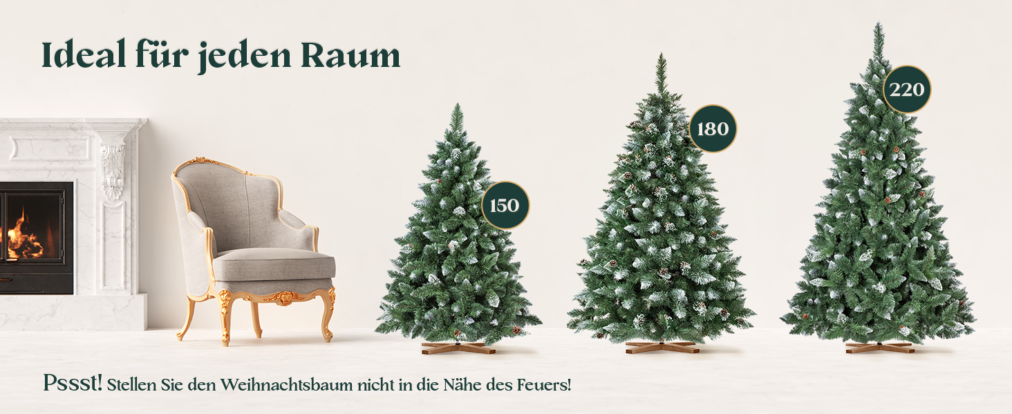 Штучна ялинка FAIRYTREES сосна 220 см, білий засніжений ефект, ПВХ, з натуральними шишками та дерев'яною підставкою