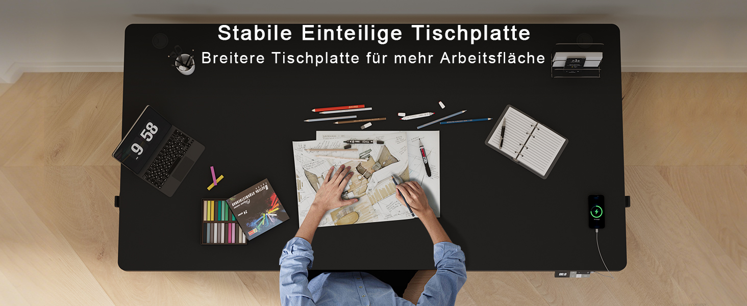 Електричний підйомний стіл Devoko 160x80 см, ергономічний комп'ютерний стіл для роботи стоячи та сидячи, стільниця 25 мм, подвійний мотор, пам'ять, USB-C (Чорний)