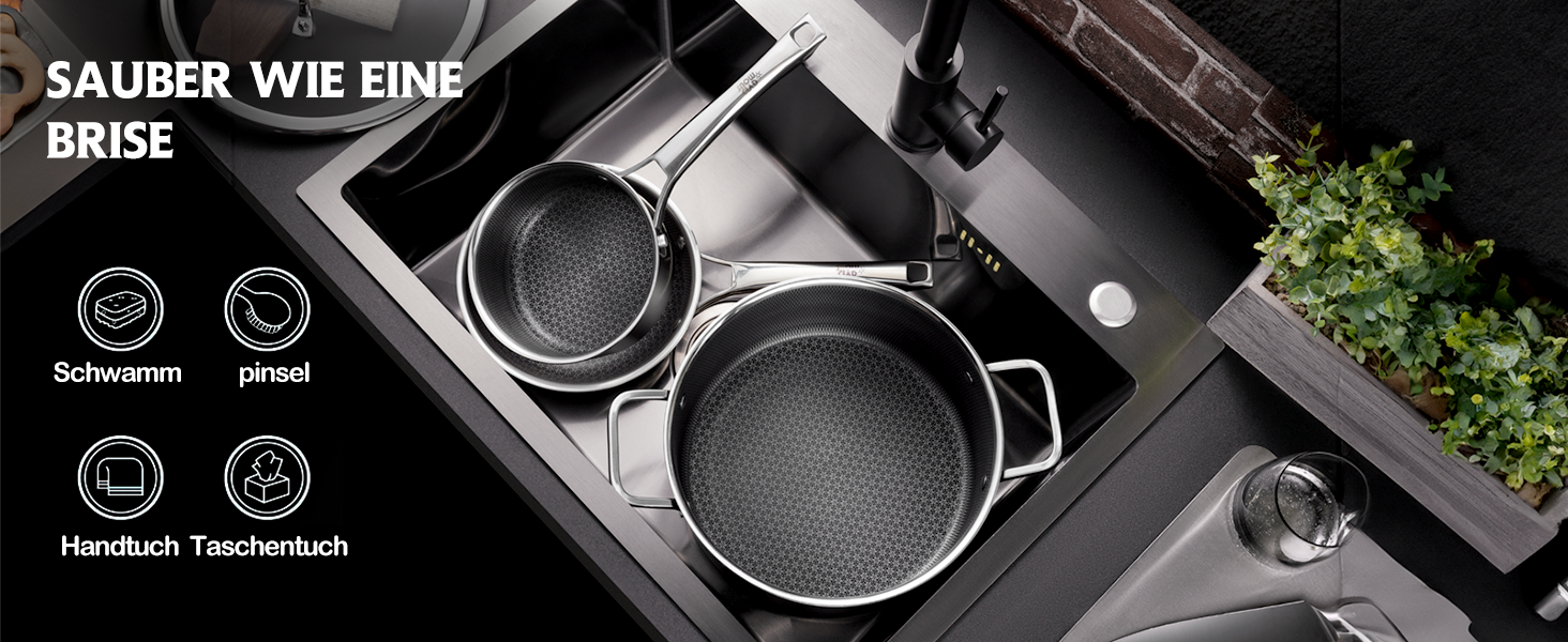 Wok SNOWCLAD 30см з антипригарним покриттям, з кришкою, з нержавіючої сталі, для всіх типів плит, безпечний, можна мити в посудомийній машині