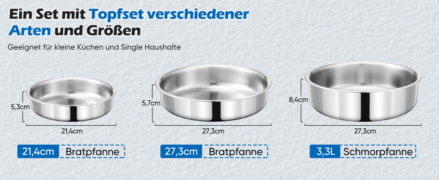 Набір каструль Joyfair, 9 предметів, з нержавіючої сталі, знімний ручка, для індукційних плит, сумісний з усіма типами плит, можна використовувати в духовці та мити в посудомийній машині