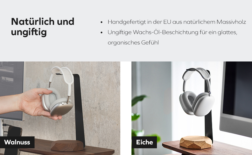 Підставка для навушників Oakywood з масивного дерева (горіх) - універсальна, стабільна, ручної роботи, з металевим кріпленням