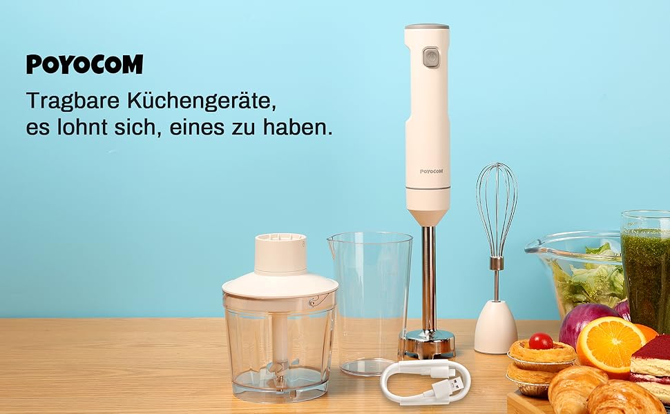 Бездротовий занурювальний блендер з акумулятором, 500 мл, білий