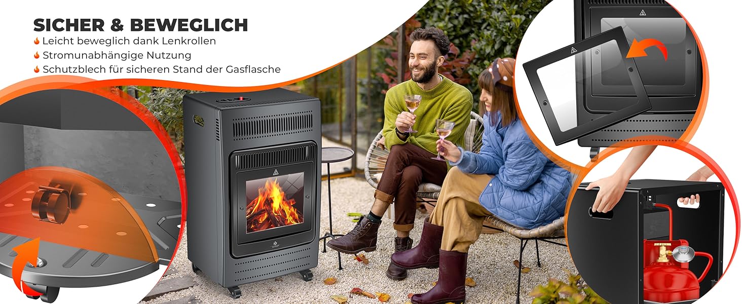 Газовий нагрівач KESSER®: газовий камін-нагрівач, 3.4 кВт, інфрачервоний, 2 режими, з регулятором та шлангом, чорний